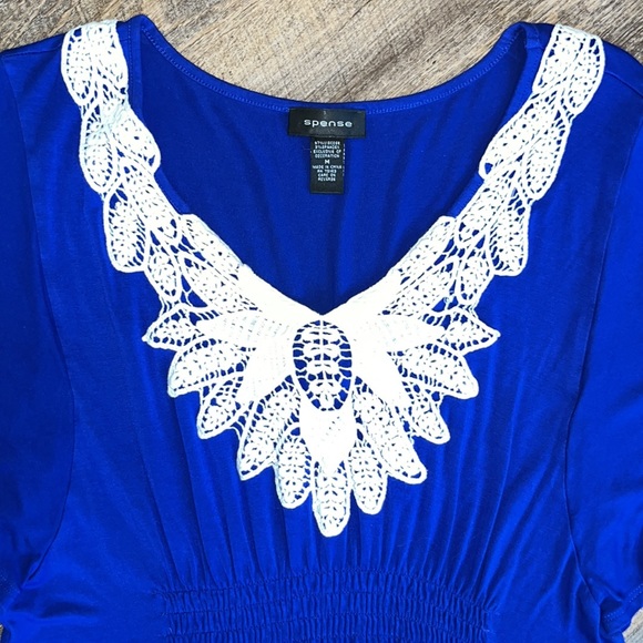 Spense Royal Blue Dress Medium with Lace Detail and Ruffles Sleeves - Picture 2 of 4
